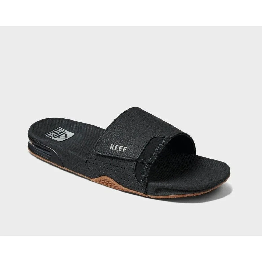 REEF Men's Fanning Slide Bottle Opener Regular Sandal - Black NWT Size 7